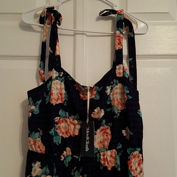 NWT Modcloth Pretty Navy Floral Plaid Dress - Picture 2 of 4